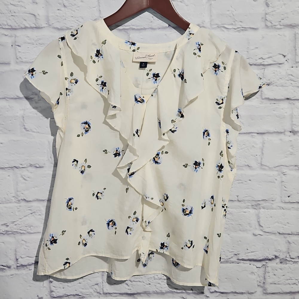 Universal Thread Cream Floral Ruffle Blouse - Picture 1 of 5